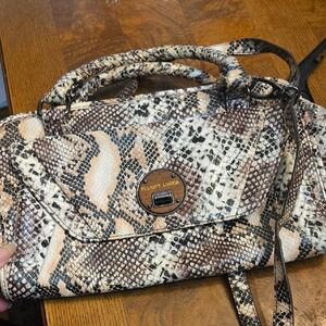 Elliott Lucca Brown and Cream Snakeskin Shoulder Bag